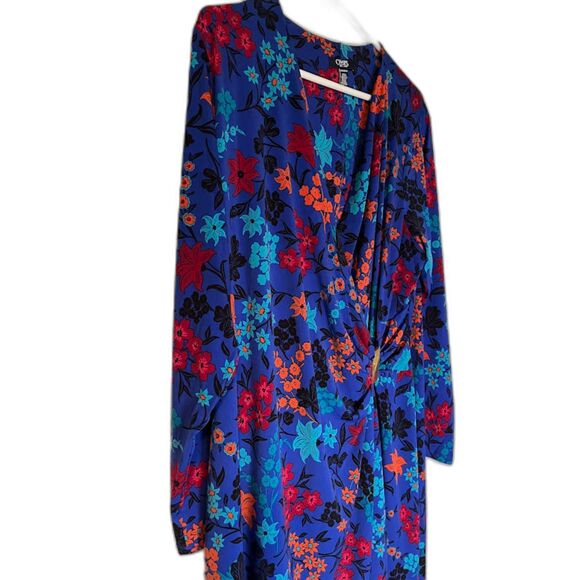Chaps Women's Modern Boho Dressy Businesswear Blue Floral Faux Wrap Dress 20W - Picture 5 of 6